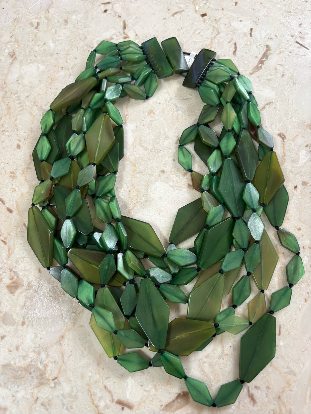 Elegant Green Multi-Strand Statement Necklace by